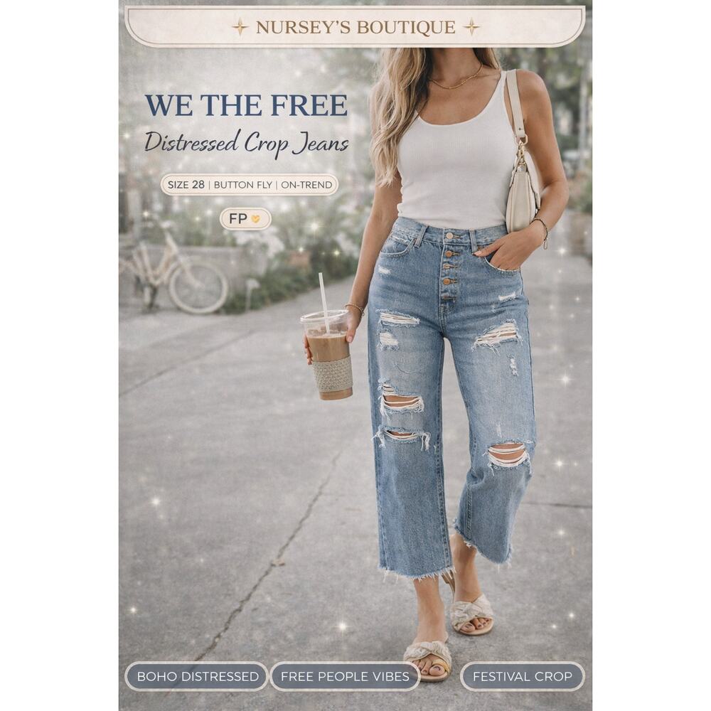 We The Free Distressed High Rise Straight Crop Jeans 28